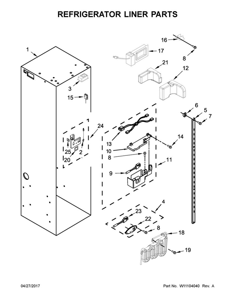 Refrigerator Liner Parts Diagram and Parts List for JS48PPDUDE01  Jenn-Air Refrigerator