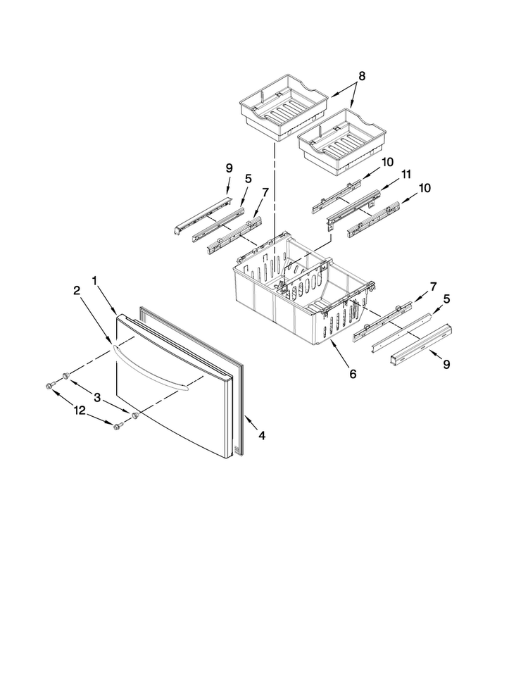 Freezer Door Parts Diagram and Parts List for MFT2771WEM2  Maytag Refrigerator
