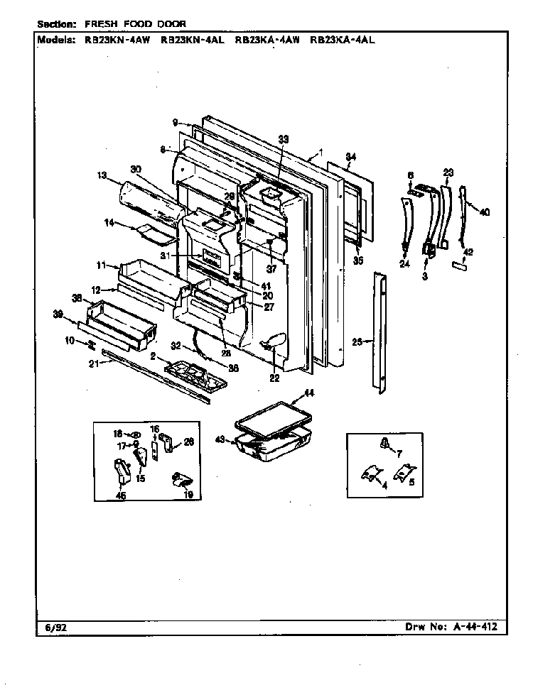 Fresh Food Door Diagram and Parts List for RB23KA-4AW BG97C Magic Chef Refrigerator