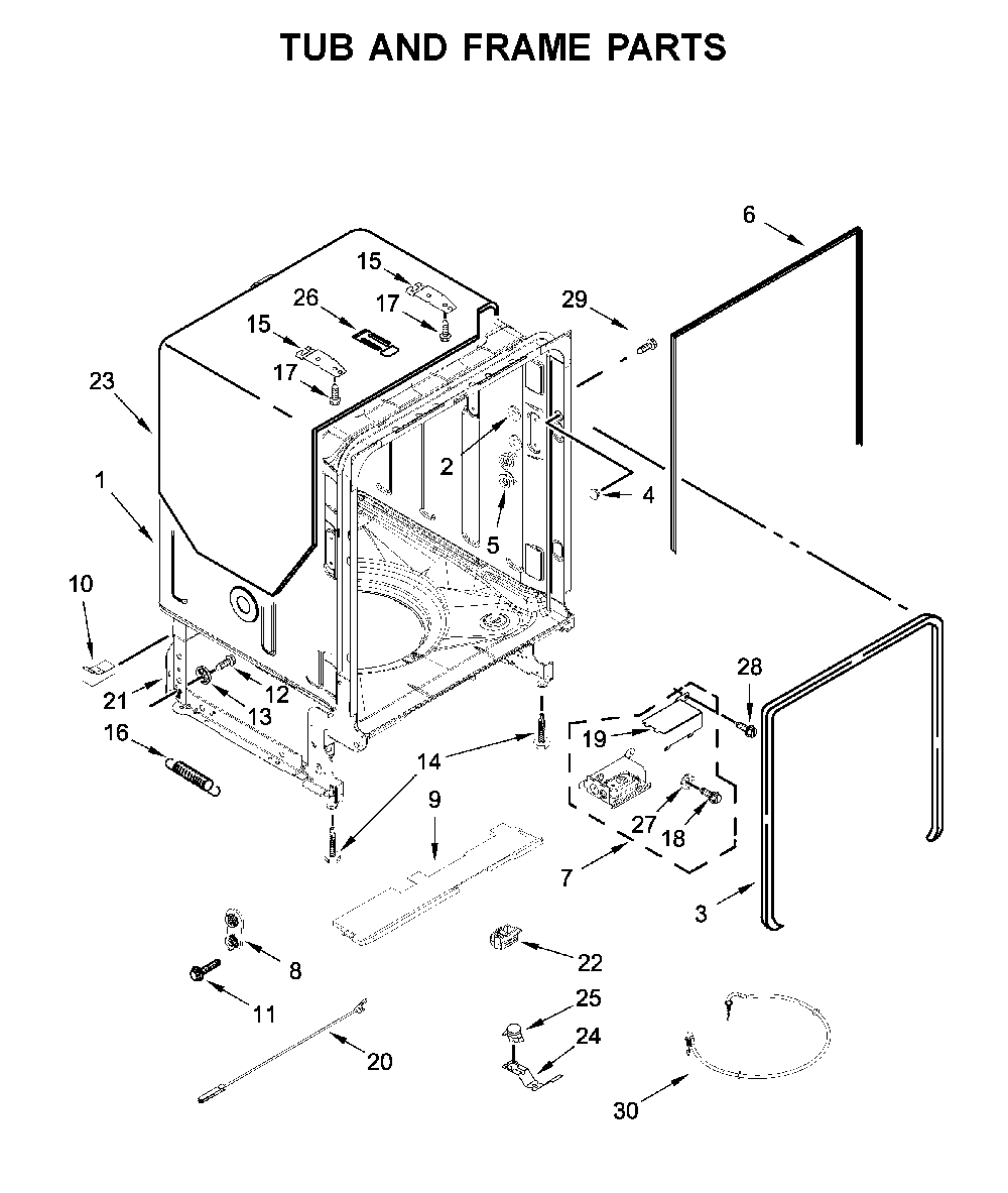 Tub and frame parts Diagram and Parts List for MDB4949SHZ1  Maytag Dishwasher