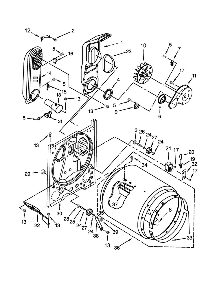 Bulkhead Parts Diagram and Parts List for CGD137SDW3  Crosley Dryer
