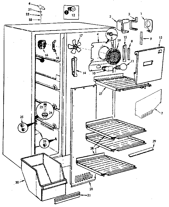 Freezer Compartment Diagram and Parts List for JRSI205B M9Q05B Jenn-Air Refrigerator
