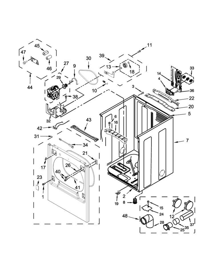 Cabinet Parts Diagram and Parts List for MEDB855DC0  Maytag Dryer