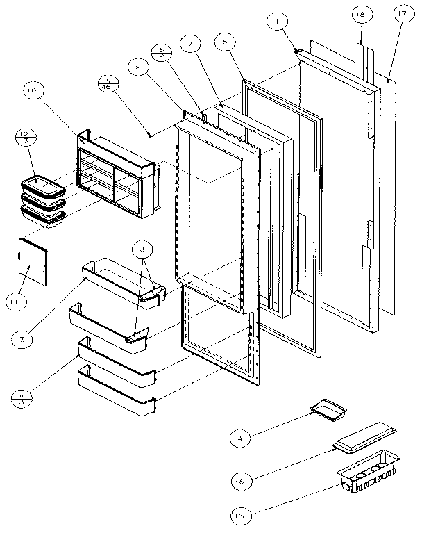 Refrigerator Door Diagram and Parts List for 35541-P1121709W  Amana Refrigerator