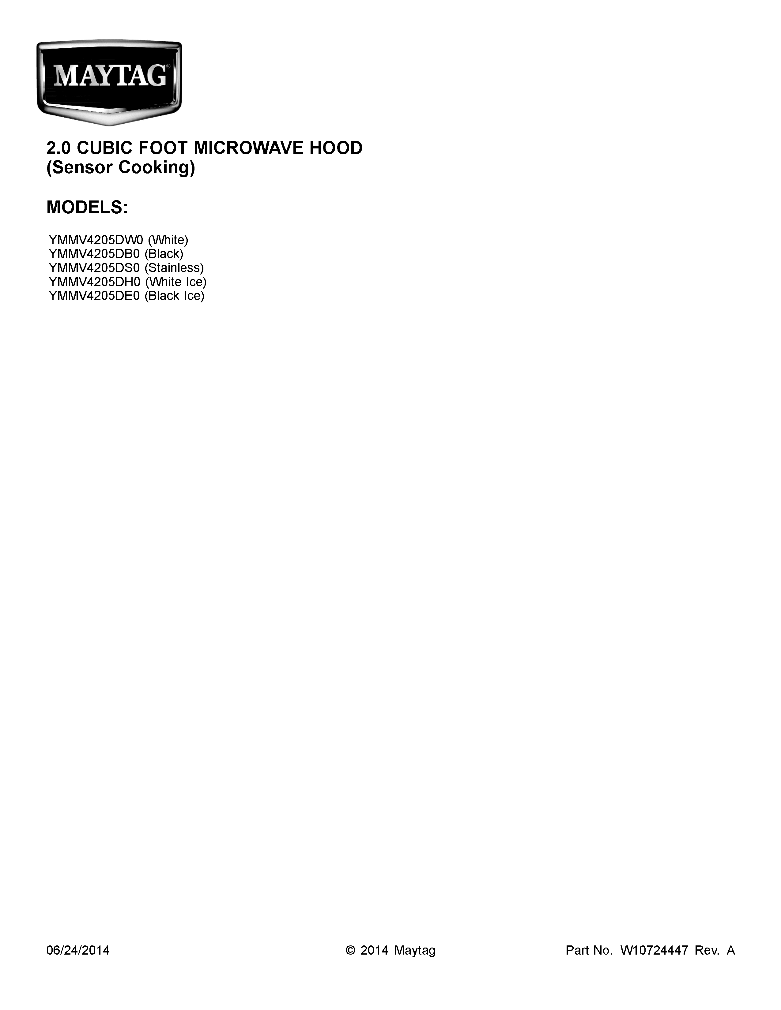 01 - COVER SHEET Diagram and Parts List for YMMV4205DS0  Maytag Microwave