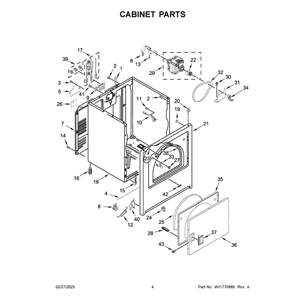 Cabinet Parts Diagram and Parts List for MED4005SW0  Maytag Dryer