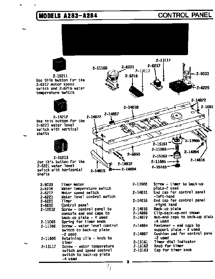 Control Panel Diagram and Parts List for BA283  Maytag Washer