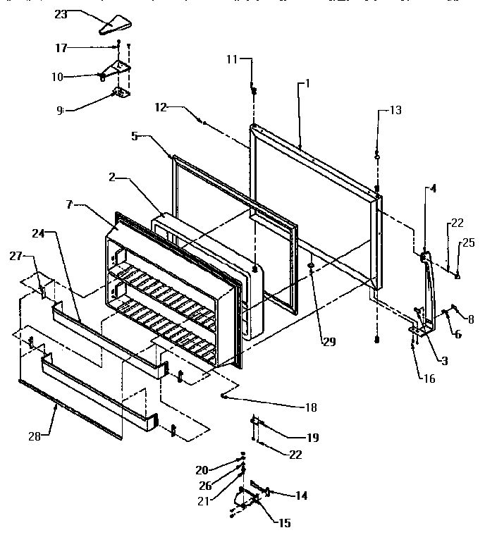 Freezer Door Diagram and Parts List for TXI21R2-P1168012W  Amana Refrigerator