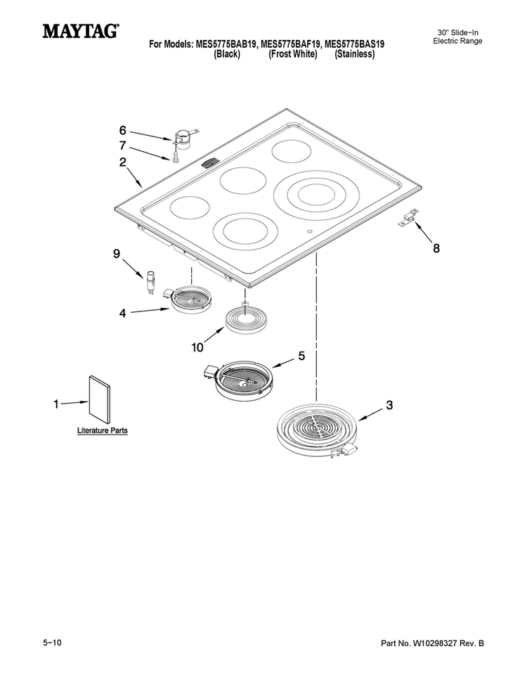 Cooktop Parts Diagram and Parts List for MES5775BAF19  Maytag Range