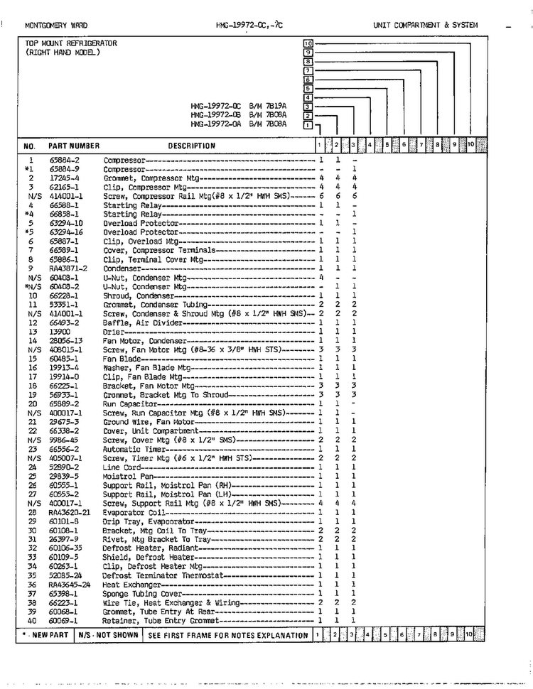Unit Compartment/system Page 2 Diagram and Parts List for 19972C  Admiral Refrigerator
