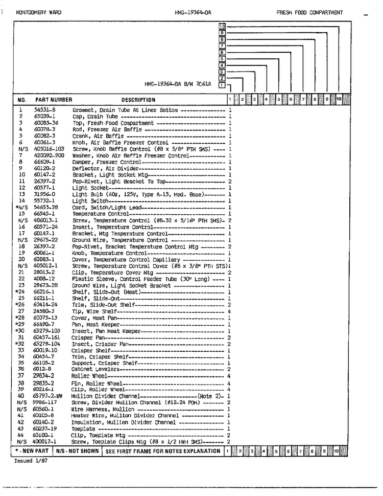Fresh Food Compartment Page 2 Diagram and Parts List for 19364A  Admiral Refrigerator