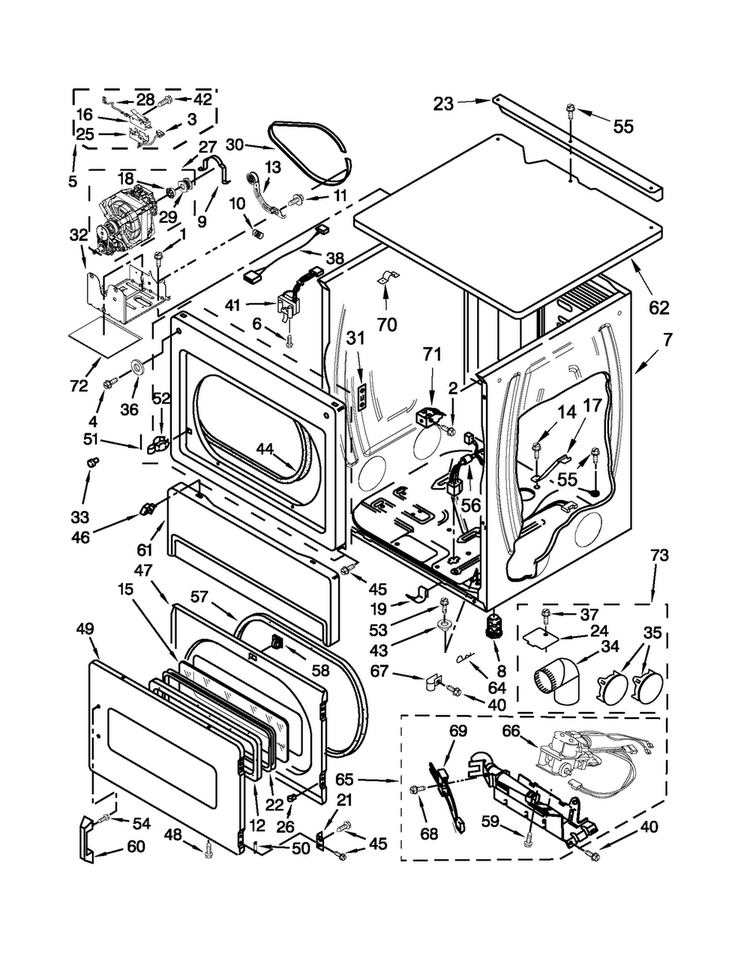 Upper Cabinet And Front Panel Parts Diagram and Parts List for MLG24PDAXW3  Maytag Dryer