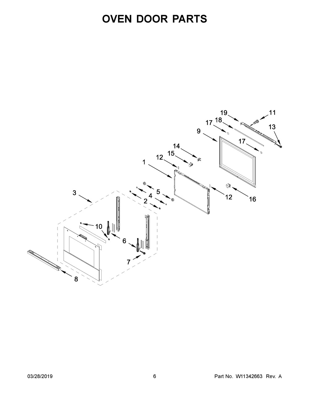 Oven Door Parts Diagram and Parts List for JMW3430IM00  Maytag Microwave Oven Combo