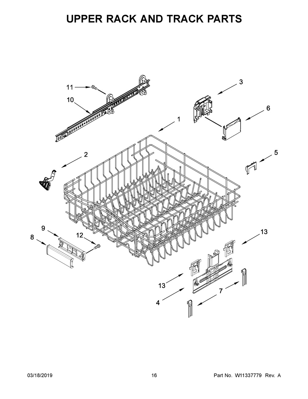 Upper Rack And Track Parts Diagram and Parts List for MDB8989SHK0  Maytag Dishwasher