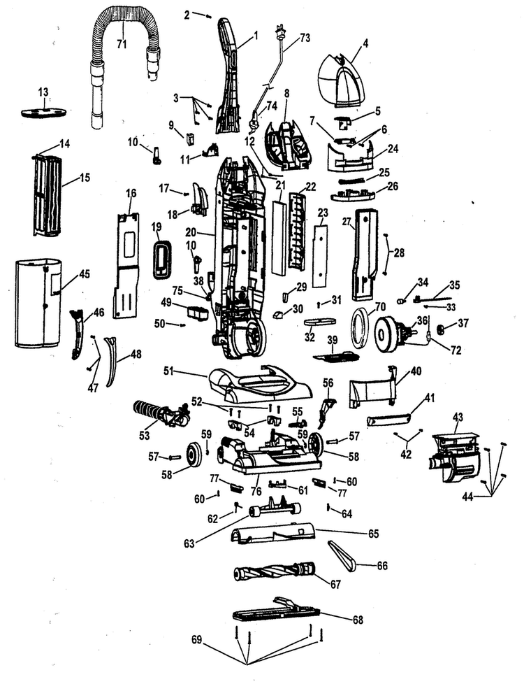 Vacuum Diagram and Parts List for U5722-900  Hoover Upright Vacuum