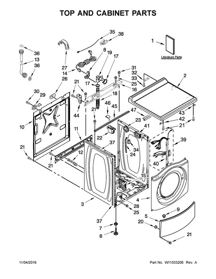 Top And Cabinet Parts Diagram and Parts List for MHN33PDCXW1  Maytag Washer
