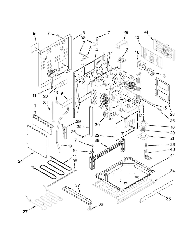 Chassis Parts Diagram and Parts List for JDS9865BDP23  Jenn-Air Range