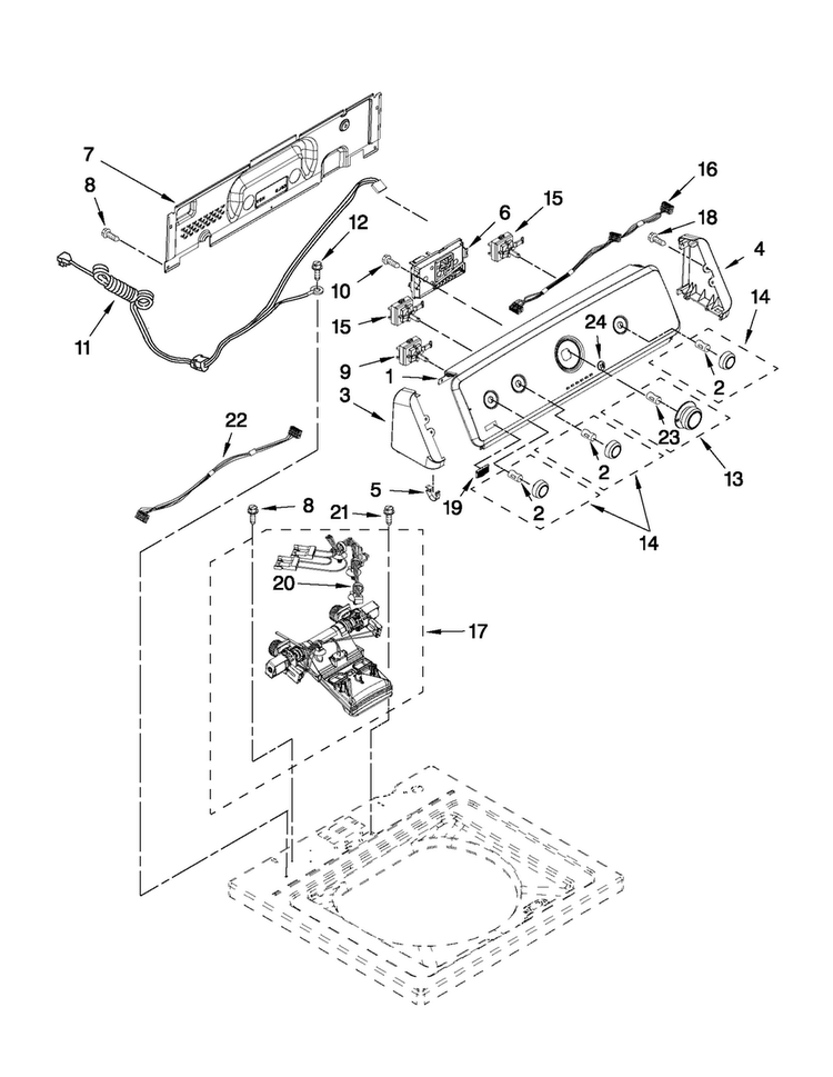 Controls And Water Inlet Parts Diagram and Parts List for MVWC300XW2  Maytag Washer