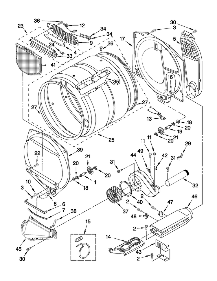 Bulkhead Parts Diagram and Parts List for 4GMEDX500YW0  Maytag Dryer