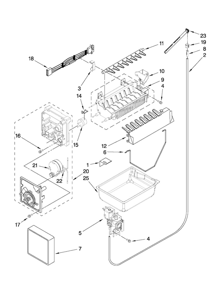 Icemaker Parts Diagram and Parts List for MFF2558VEM9  Maytag Refrigerator