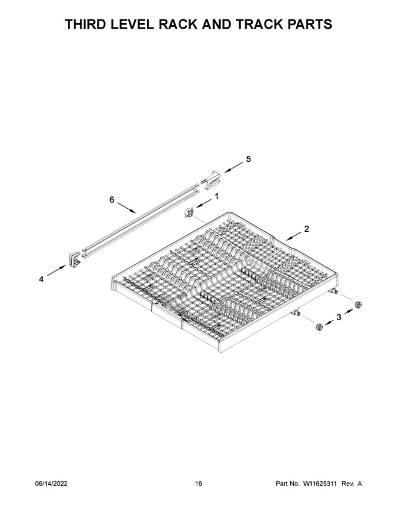Third Level Rack And Track Parts Diagram and Parts List for JDPSS244LM2  Maytag Dishwasher