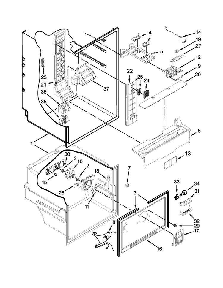 Liner Parts Diagram and Parts List for MFF2055YEM02  Maytag Refrigerator