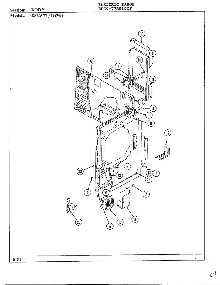 Body Diagram and Parts List for EPG9-77(*)589GF  Hardwick Range