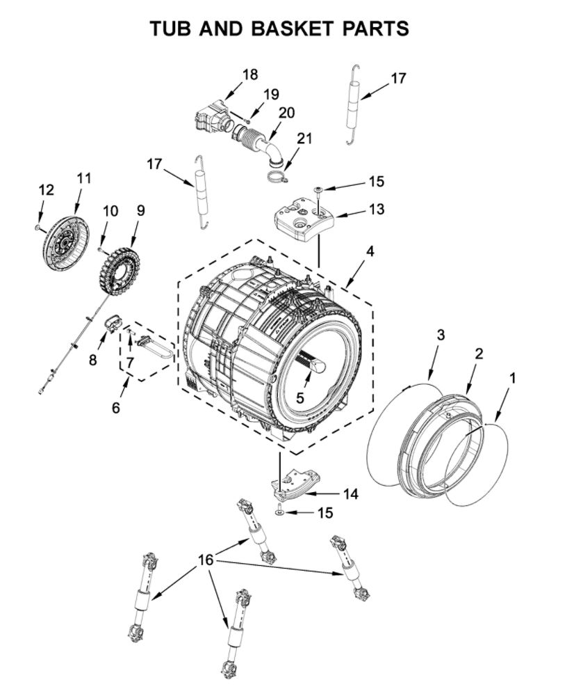 Tub And Basket Parts Diagram and Parts List for MHW5630HW1  Maytag Washer