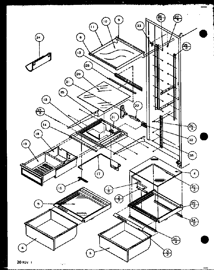 Refrigerator Shelving And Drawers Diagram and Parts List for SZD20MPL-P1120204WL  Amana Refrigerator