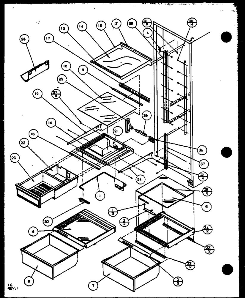 Refrigerator Shelving And Drawers 2 Diagram and Parts List for IC4N-P1110801W-SXS  Amana Refrigerator