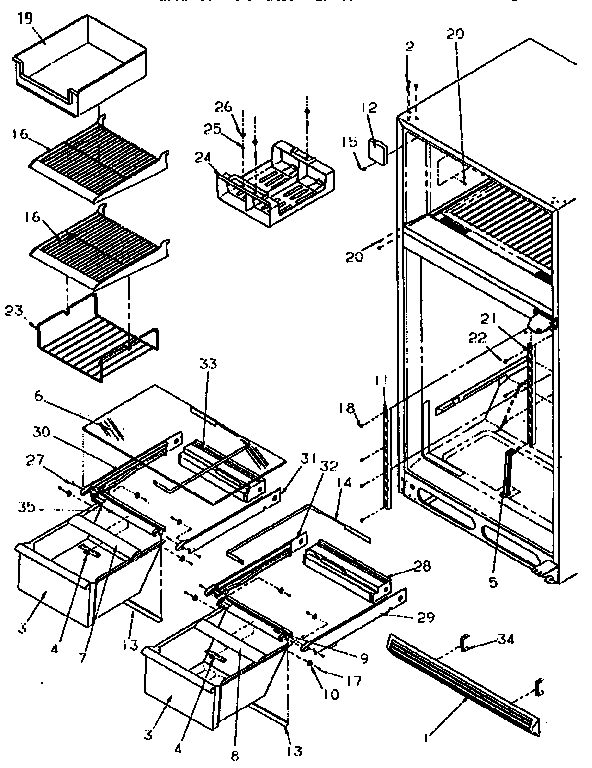 Cabinet Shelving Diagram and Parts List for TR21S4W-P1196102WW  Amana Refrigerator