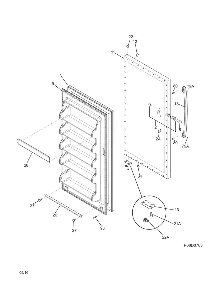 Door Diagram and Parts List for CFUMC17QWB  Crosley Freezer