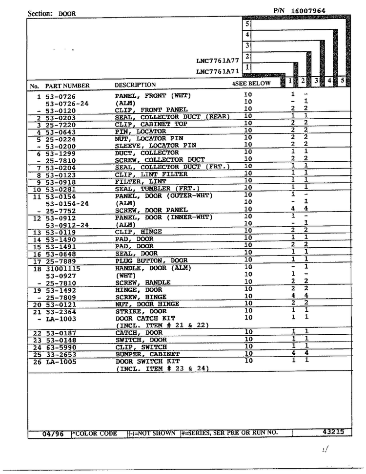 Door Page 2 Diagram and Parts List for 7761A-71  Norge Dryer