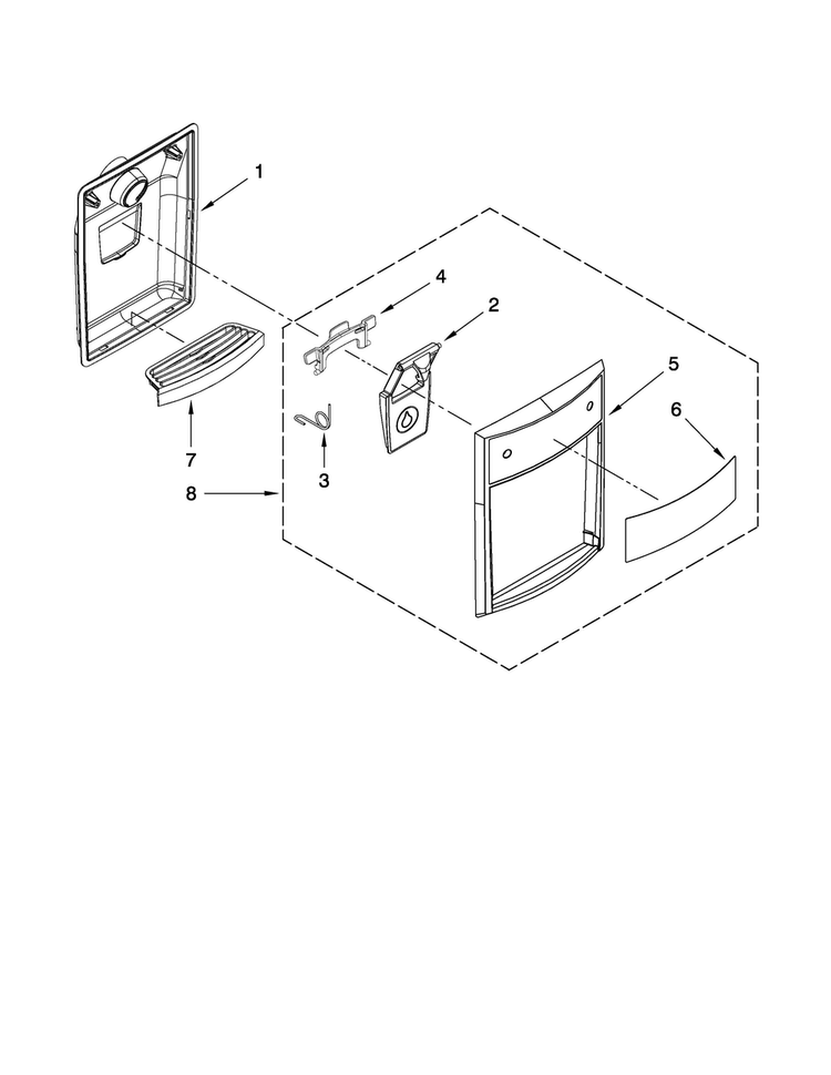 Dispenser Front Parts Diagram and Parts List for A8WXNGFWD02  Amana Refrigerator