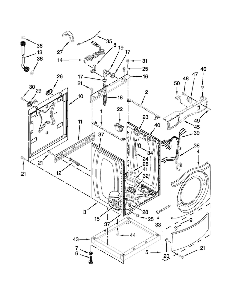 Washer Cabinet Parts Diagram and Parts List for MLE20PDBYW2  Maytag Washer Dryer Combo