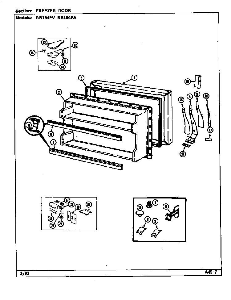 Freezer Door Diagram and Parts List for RB194PA DE75A Magic Chef Refrigerator