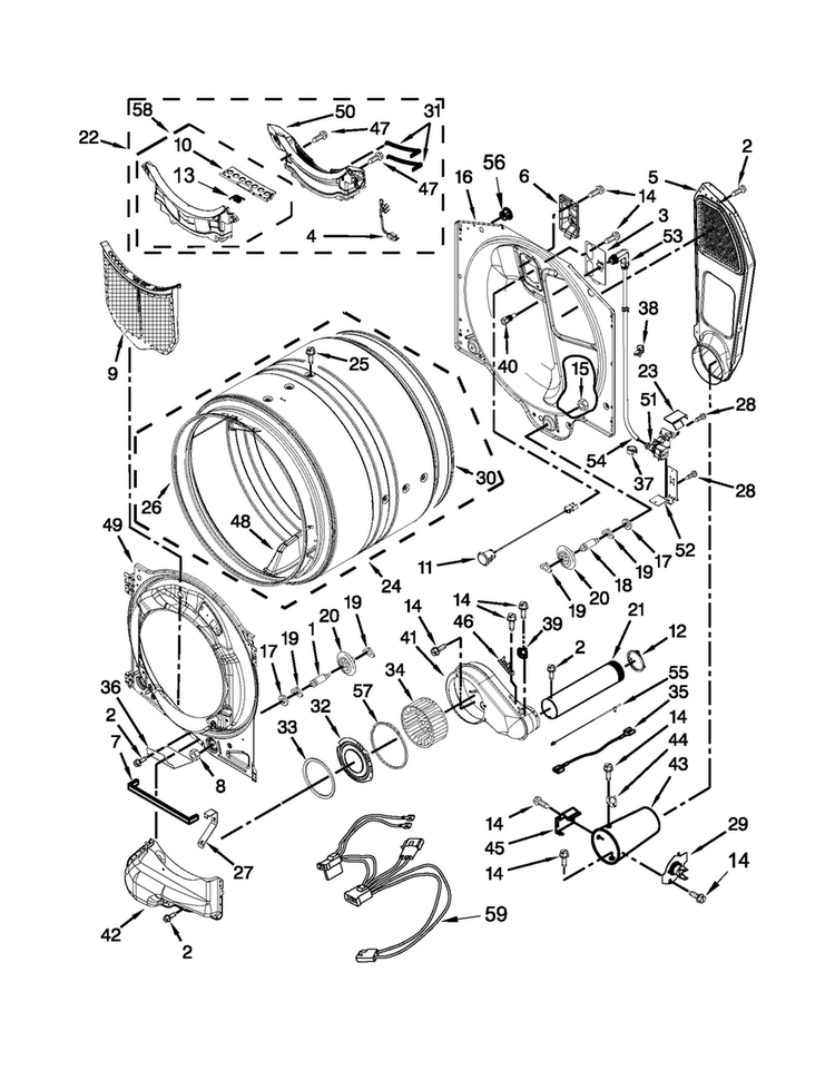 Bulkhead Parts Diagram and Parts List for MGD9000YG2  Maytag Dryer