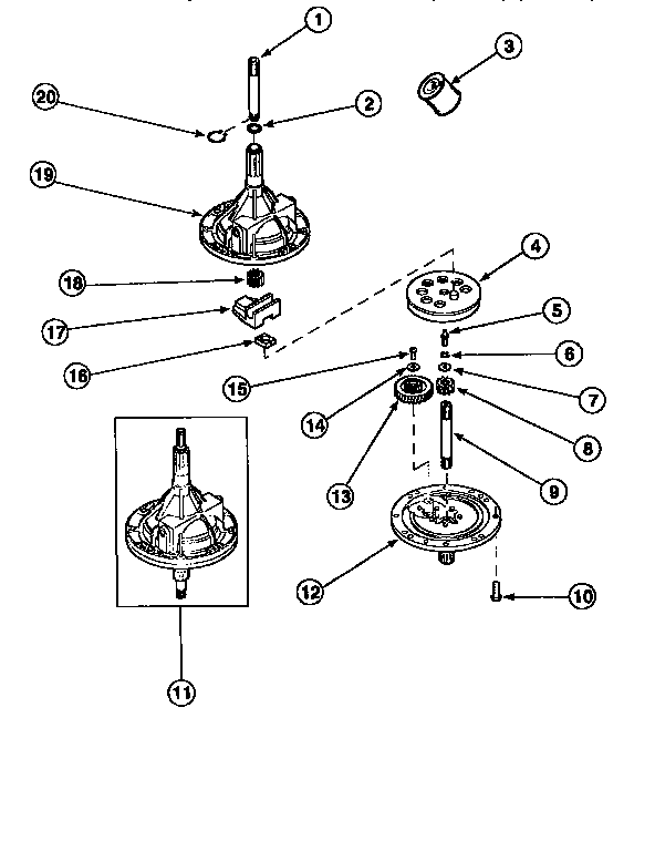 Transmisssion Assembly Diagram and Parts List for LWA90W PLWA90AW Amana Washer