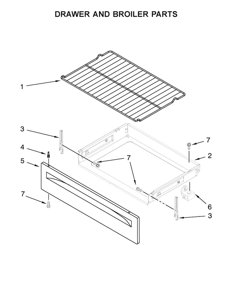 Drawer And Broiler Parts Diagram and Parts List for ACR2303MFW0  Amana Range