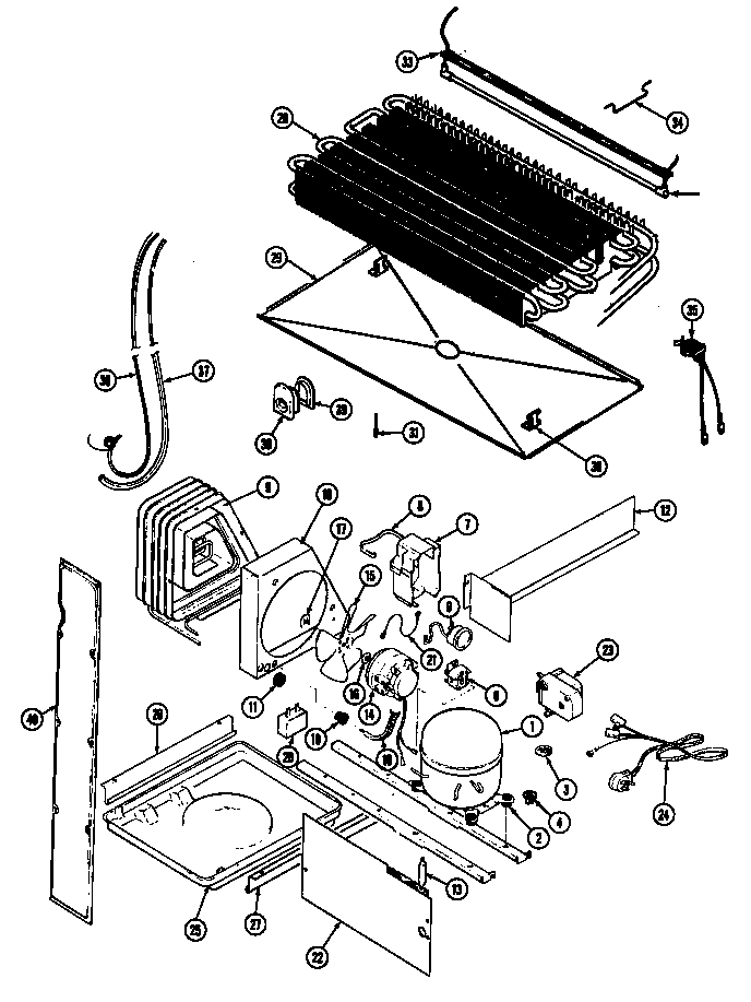 Unit Compartment & System Diagram and Parts List for GT19X7A DC51A Maytag Refrigerator