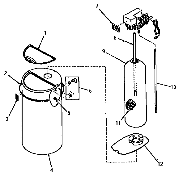 Cabinet, Resin Tank, Control, Tank Adapter & By-pass Valve Diagram and Parts List for DK5010  Speed Queen Trash Compactor
