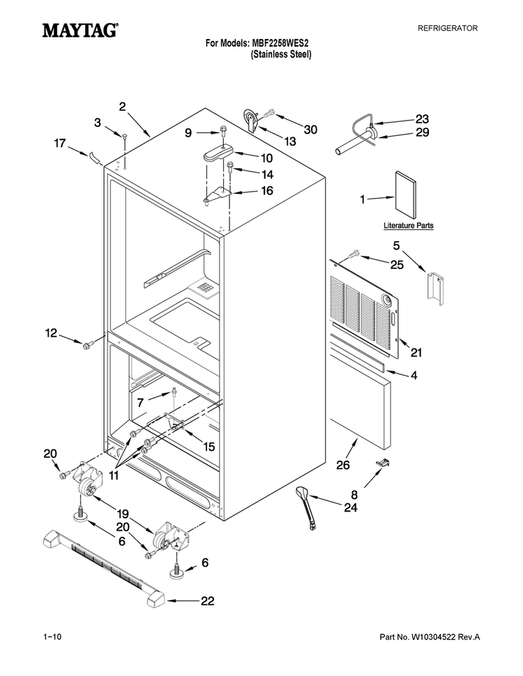 Cabinet Parts Diagram and Parts List for MBF2258WES2  Maytag Refrigerator