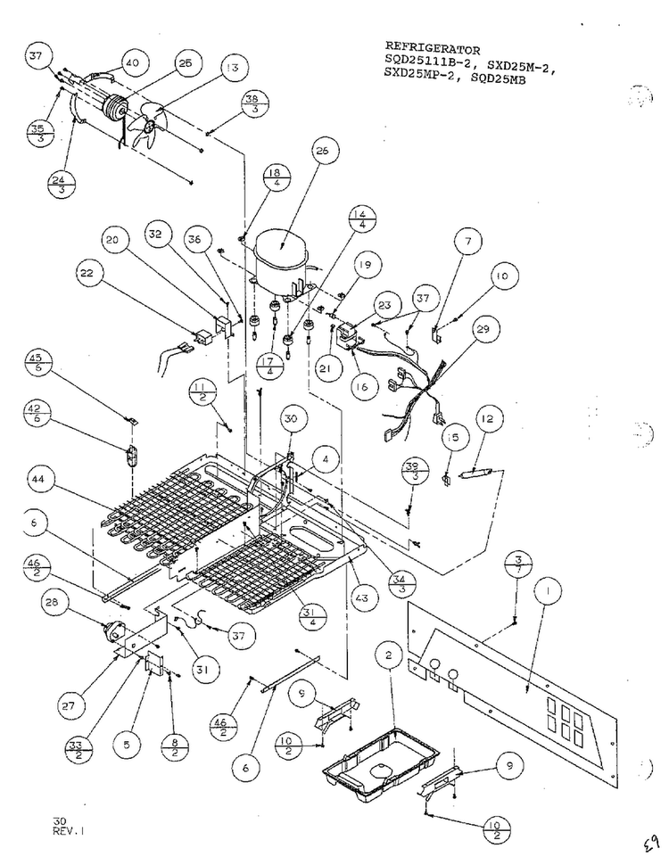 Refrigerator/machine Compartment Diagram and Parts List for SXD25MP-2  Amana Refrigerator