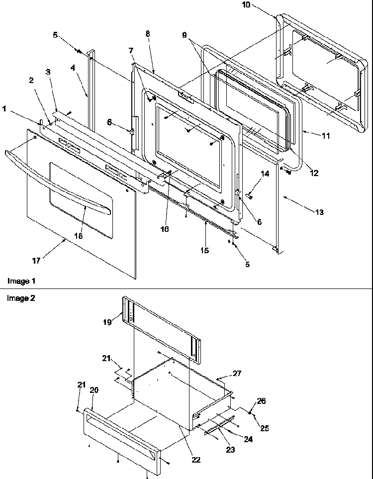Oven Door And Storage Diagram and Parts List for ARR3601WW-P1143674NWW  Amana Range