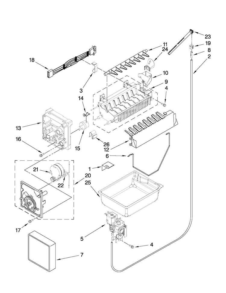 Icemaker Parts Diagram and Parts List for MFF2258VEB4  Maytag Refrigerator