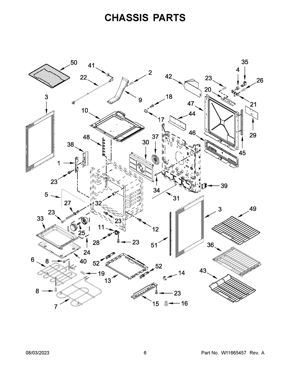 Chassis Parts Diagram and Parts List for JIS1450ML0  Jenn-Air Range