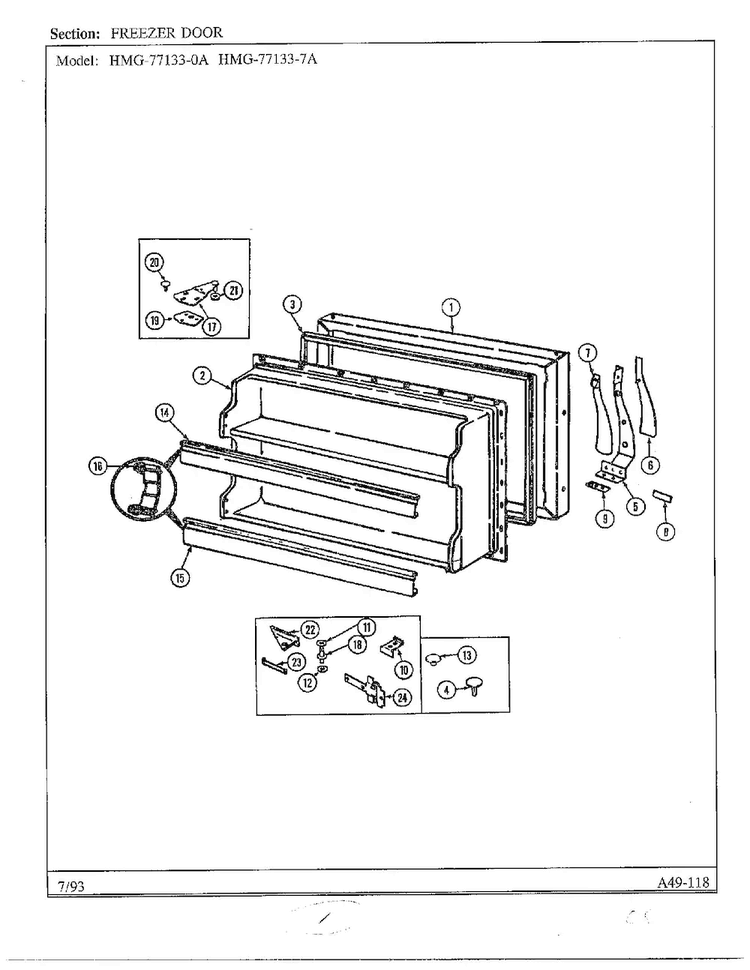 Freezer Door Diagram and Parts List for 77133-0A  Admiral Refrigerator