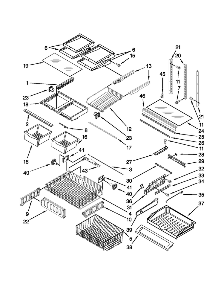 Shelf Parts Diagram and Parts List for MFF2258VEW7  Maytag Refrigerator