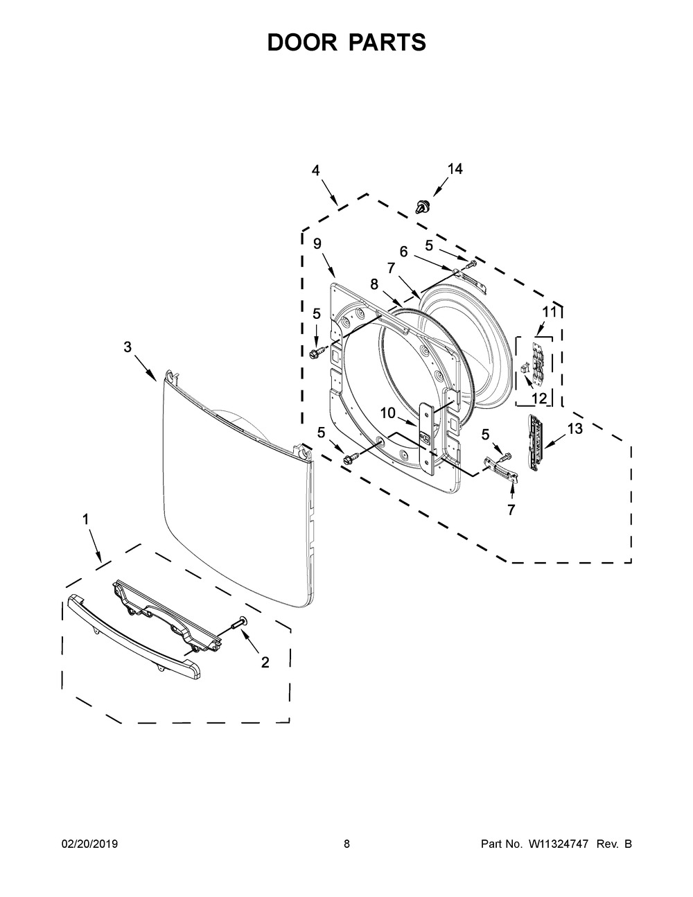 Door Parts Diagram and Parts List for YMED6630HC0  Maytag Dryer