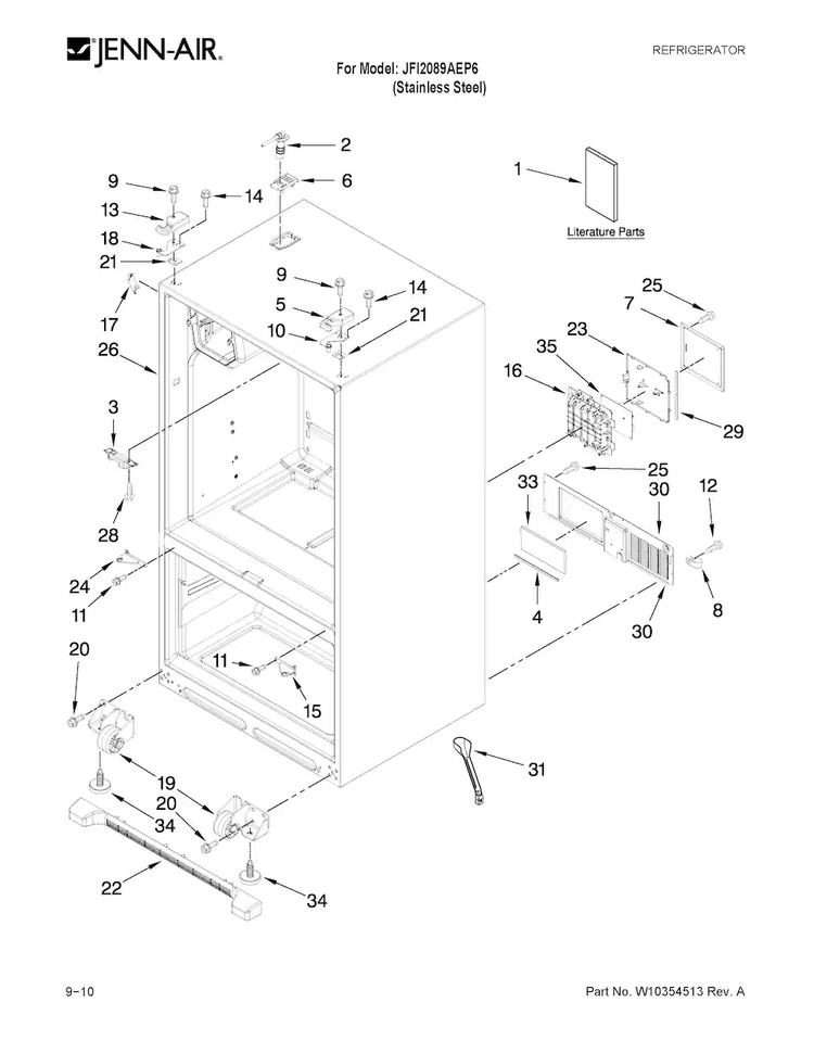 Cabinet Parts Diagram and Parts List for JFI2089AEP6  Jenn-Air Refrigerator